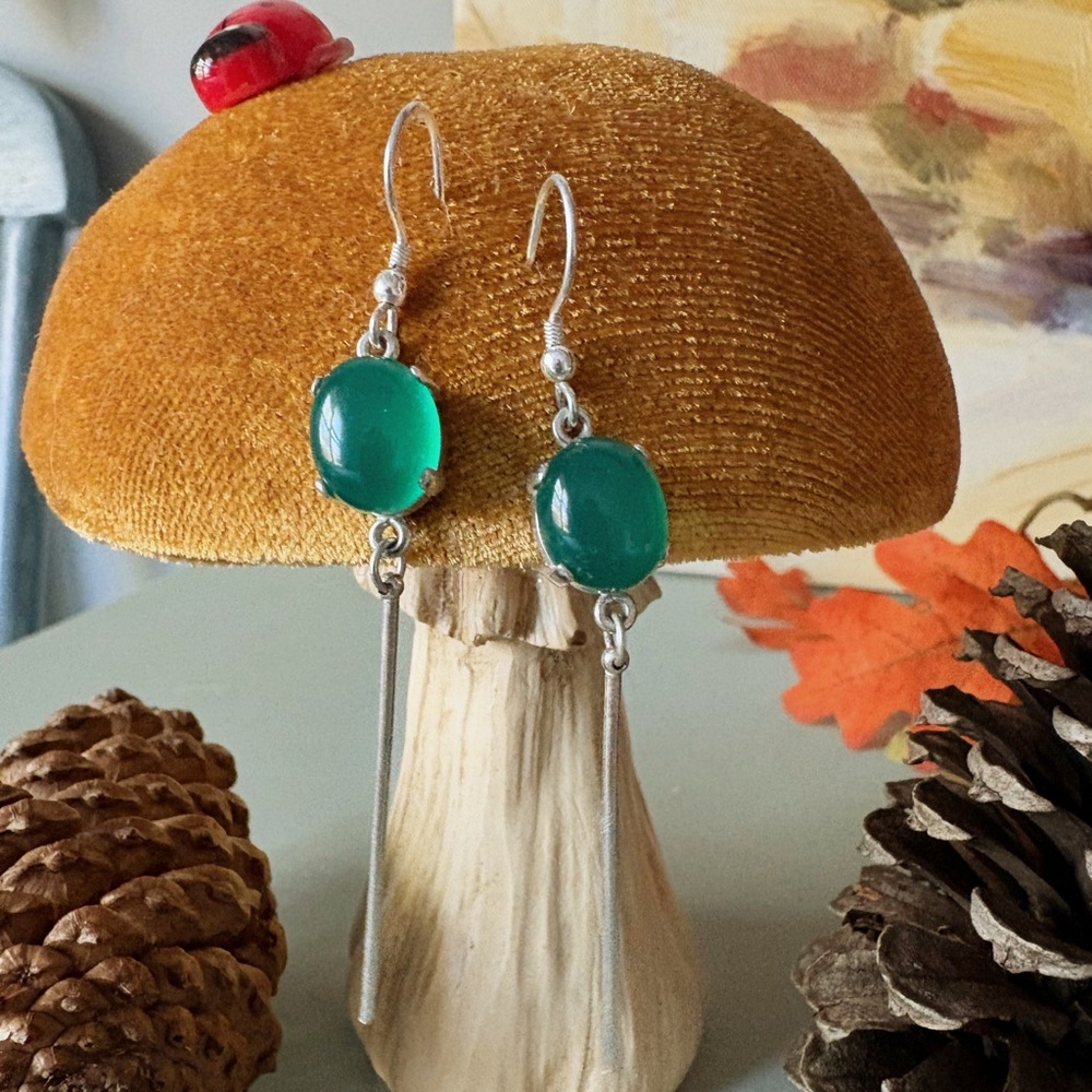 Sterling Green agate stone drop earrings